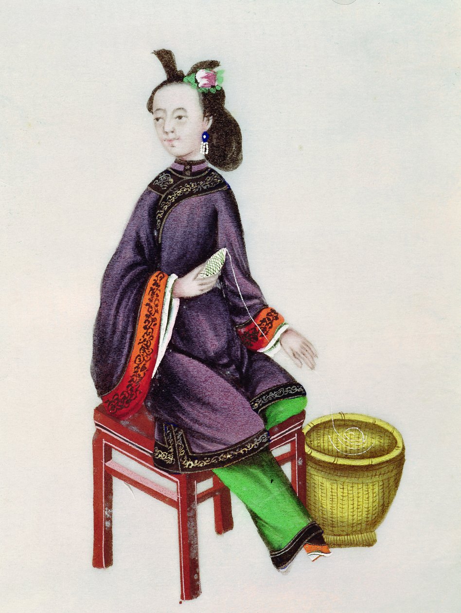 Eine chinesische Frau macht eine Spule, Qianlong-Periode (1736-96) von Chinese School