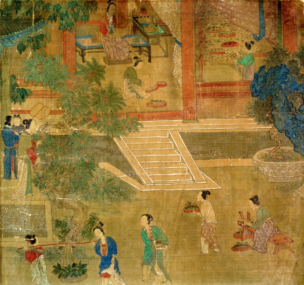 Frauen beim Blätterernten, 1500 von Chinese School