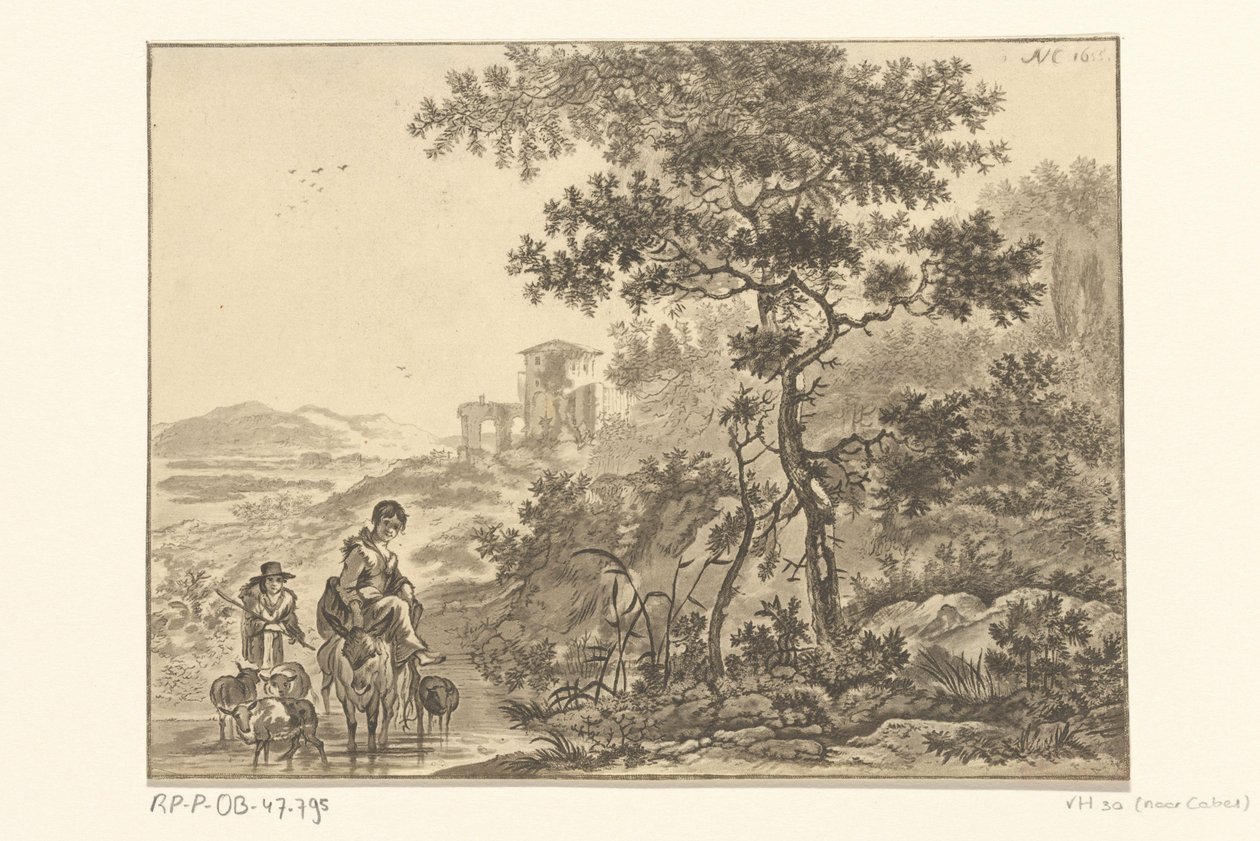 Italienisierende Landschaft mit Hirte von Christiaan Josi