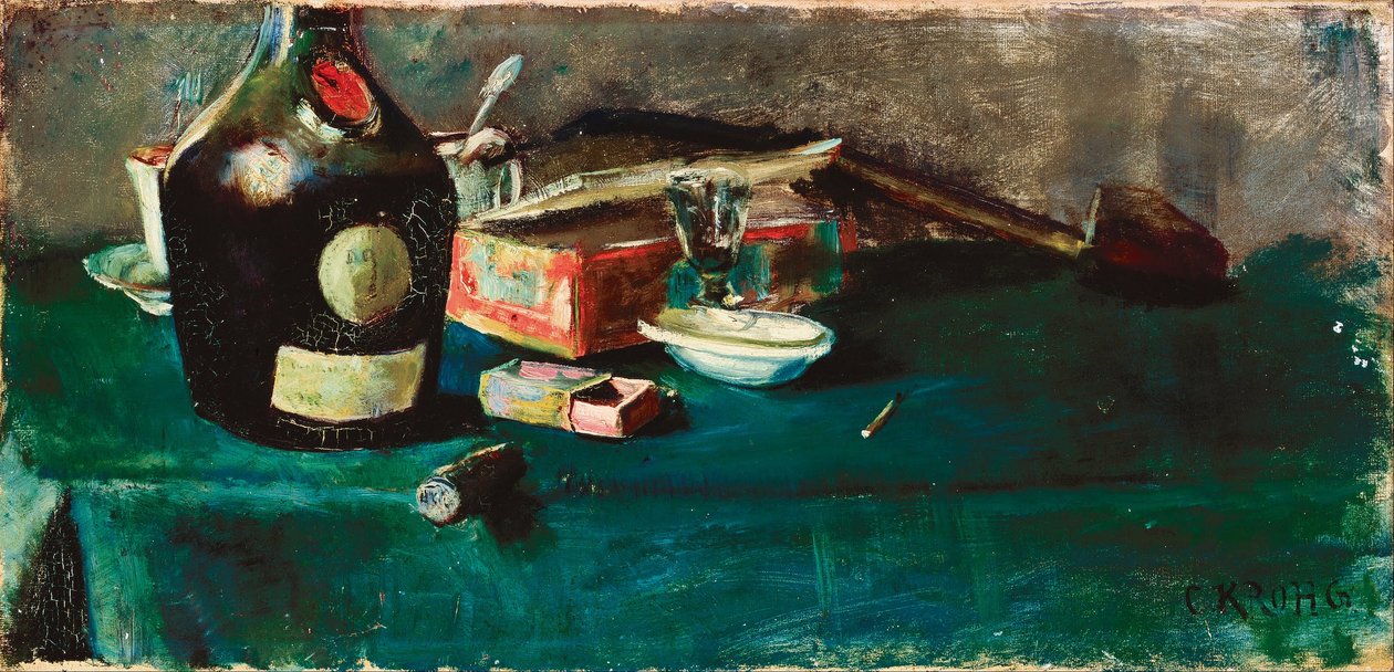 Stillleben mit einer D.O.M.-Flasche von Christian Krohg