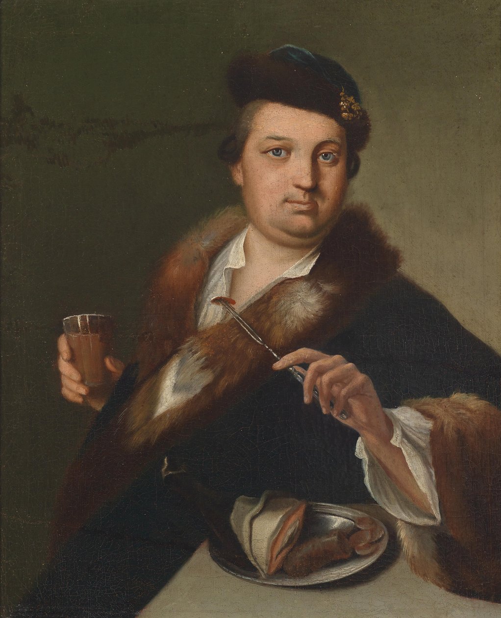 Ein Mann beim Verzehren einer Mahlzeit von Circle of Jan Kupecký