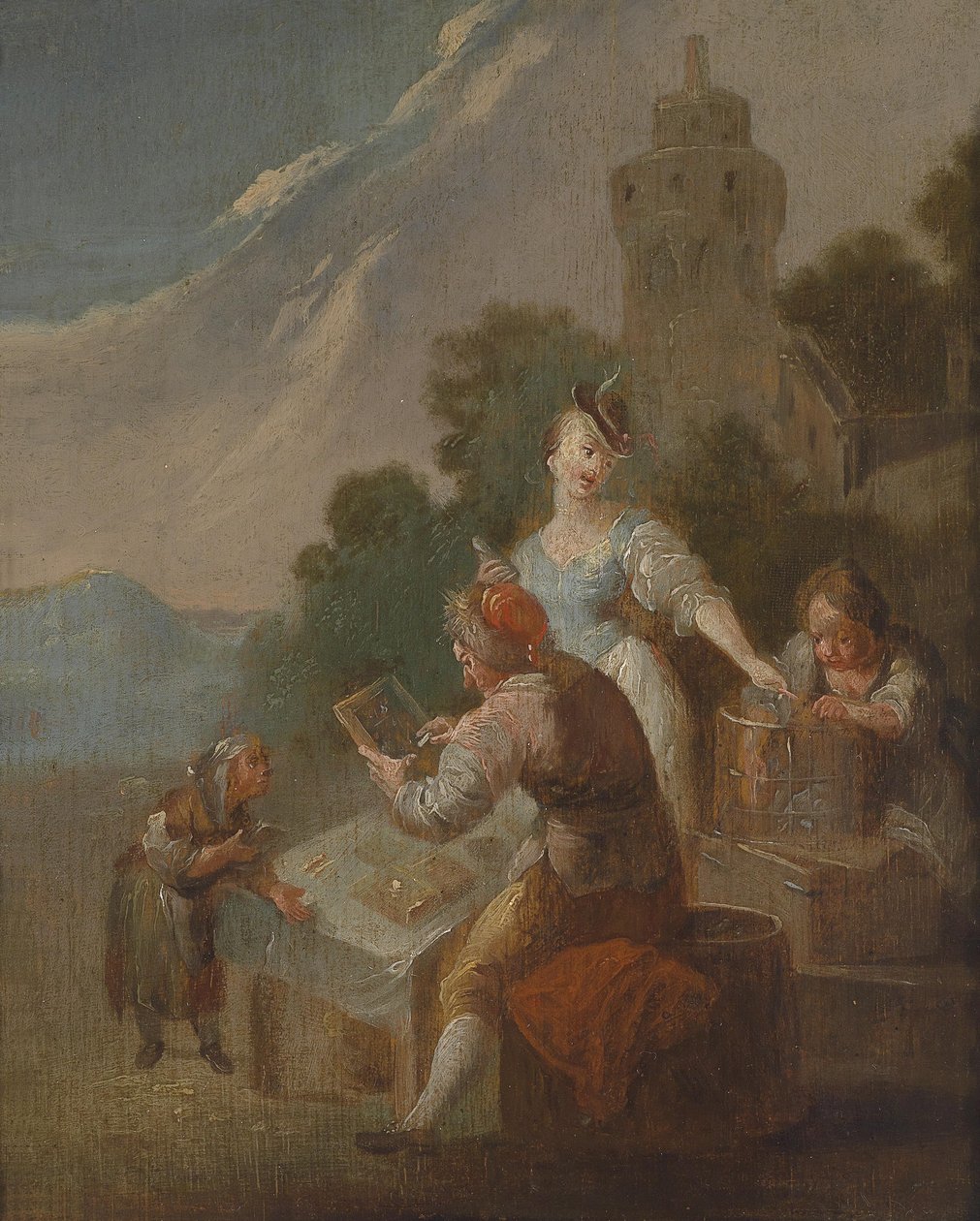 Kinder beim Unterricht im Freien von Circle of Johann Georg Platzer