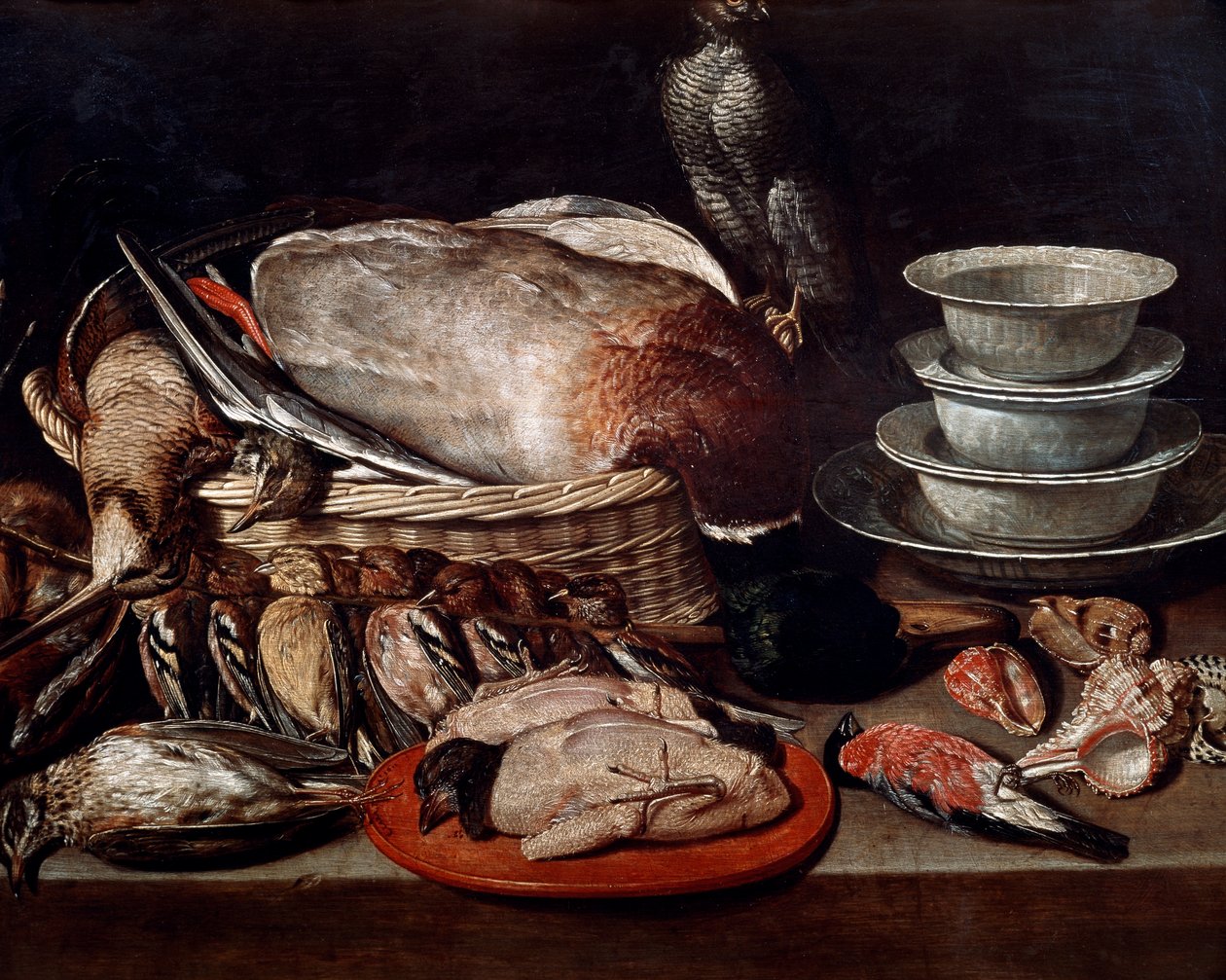 Stillleben mit Vögeln, Muscheln und Keramik von Clara Peeters