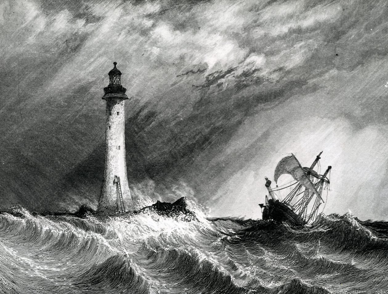 Eddystone-Leuchtturm, Druck von W.B. Cooke, 1836 von Clarkson Frederick Stanfield