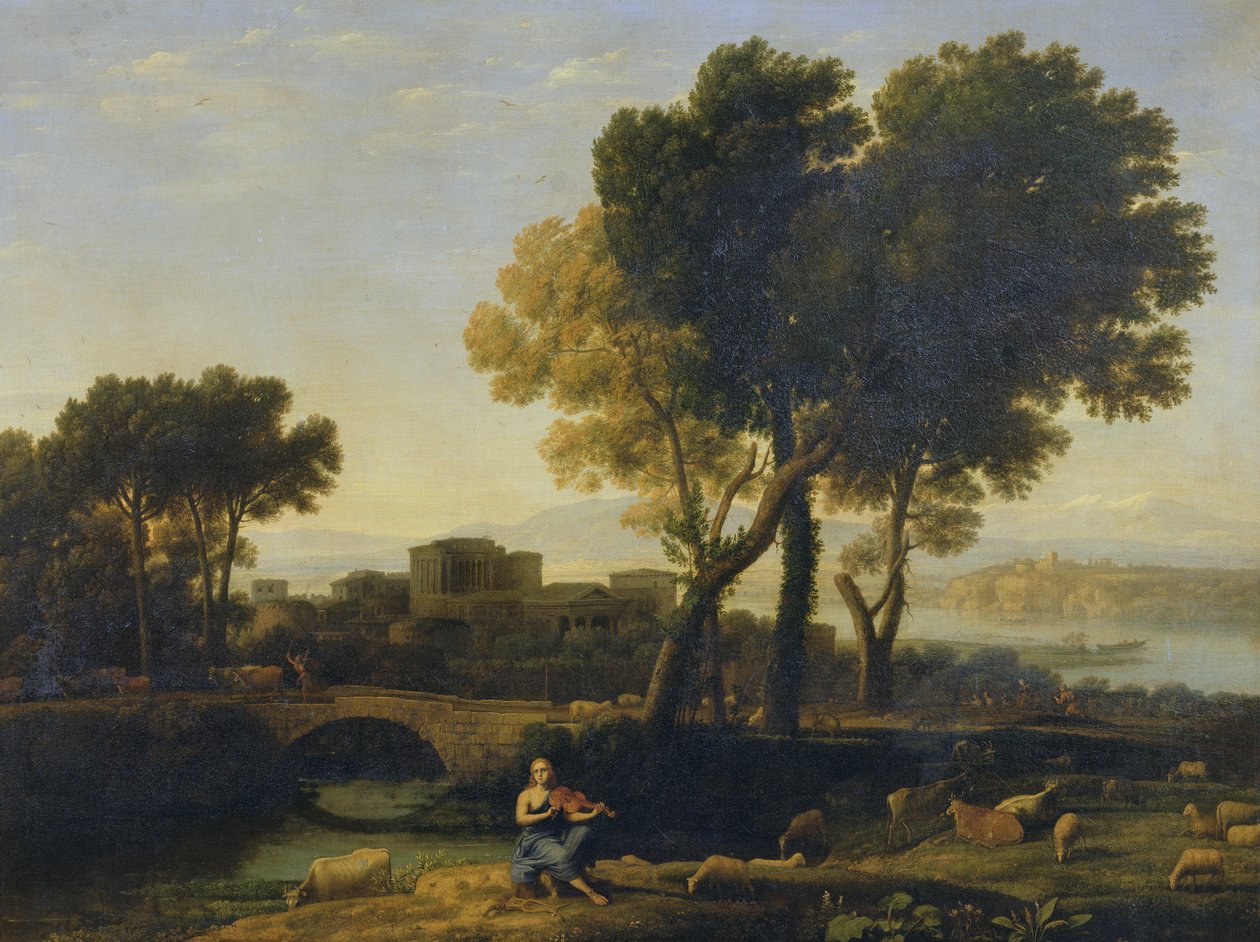 Landschaft mit Apollo, der das Vieh von Admetus bewacht, und Merkur, der es stiehlt von Claude Lorrain