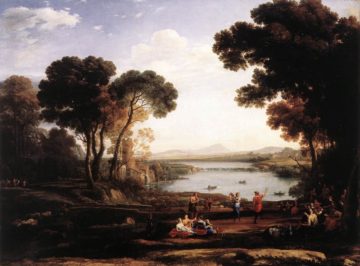 Landschaft mit tanzenden Figuren (Die Mühle) von Claude Lorrain
