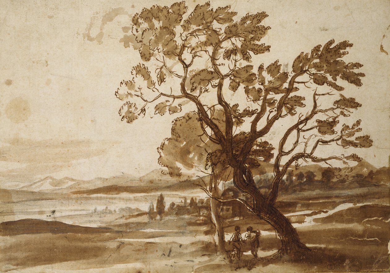 Landschaft mit zwei Bäumen, ca. 1638 von Claude Lorrain