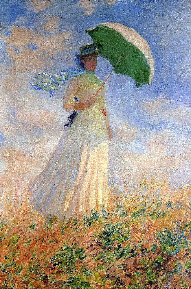 Frau mit Sonnenschirm nach rechts blickend von Claude Monet