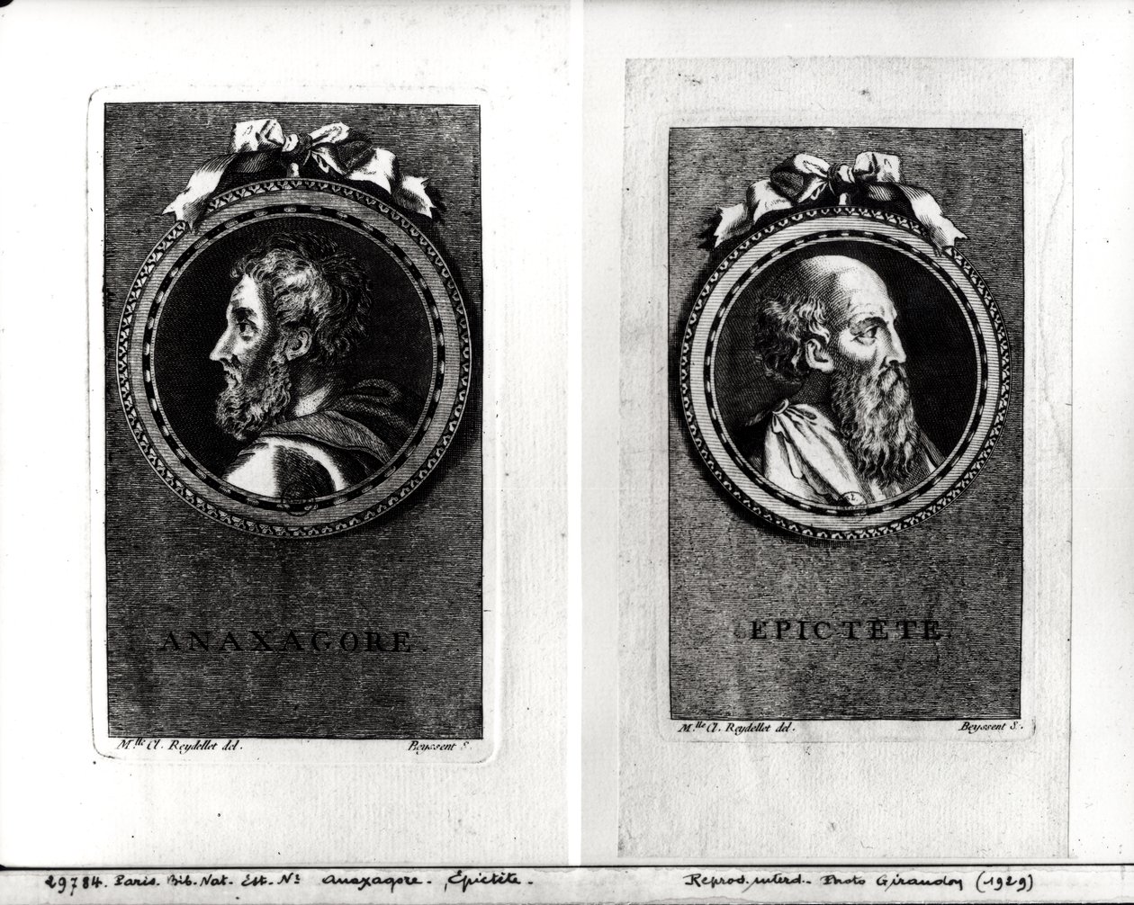Anaxagoras (500-428 v. Chr.) und Epiktet (1. Jahrhundert) graviert von S. Beyssent von Claude Reydellet