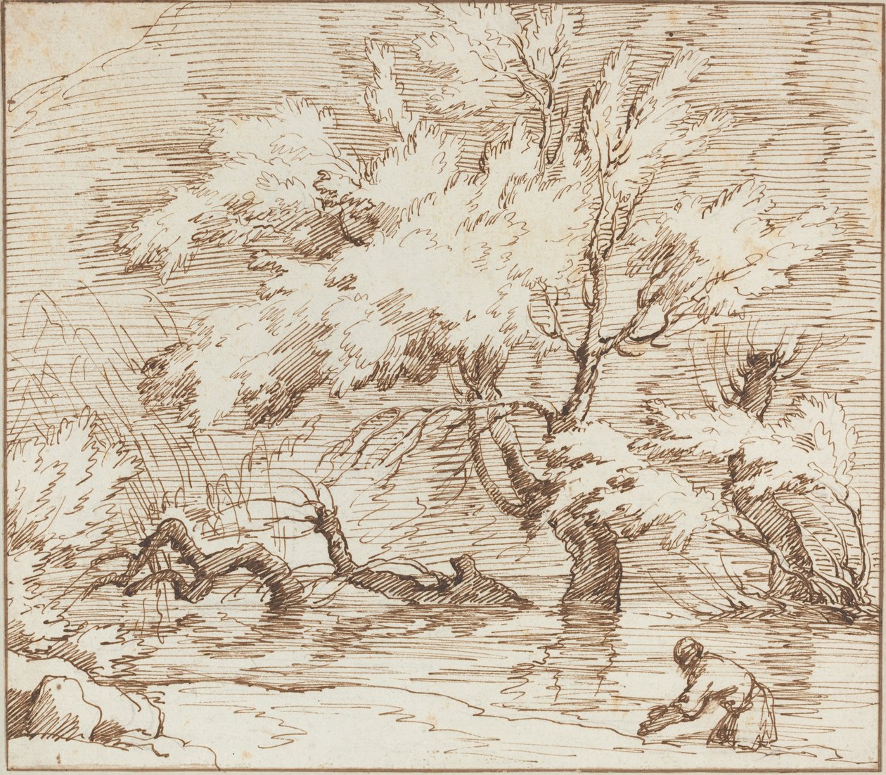 Bäume, die sich in einem Bach spiegeln von Claude Joseph Vernet