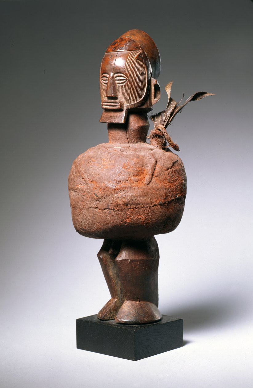 Nkisi Spirituelle Figur (Holz, Ton, Textil und Federn) von Congolese