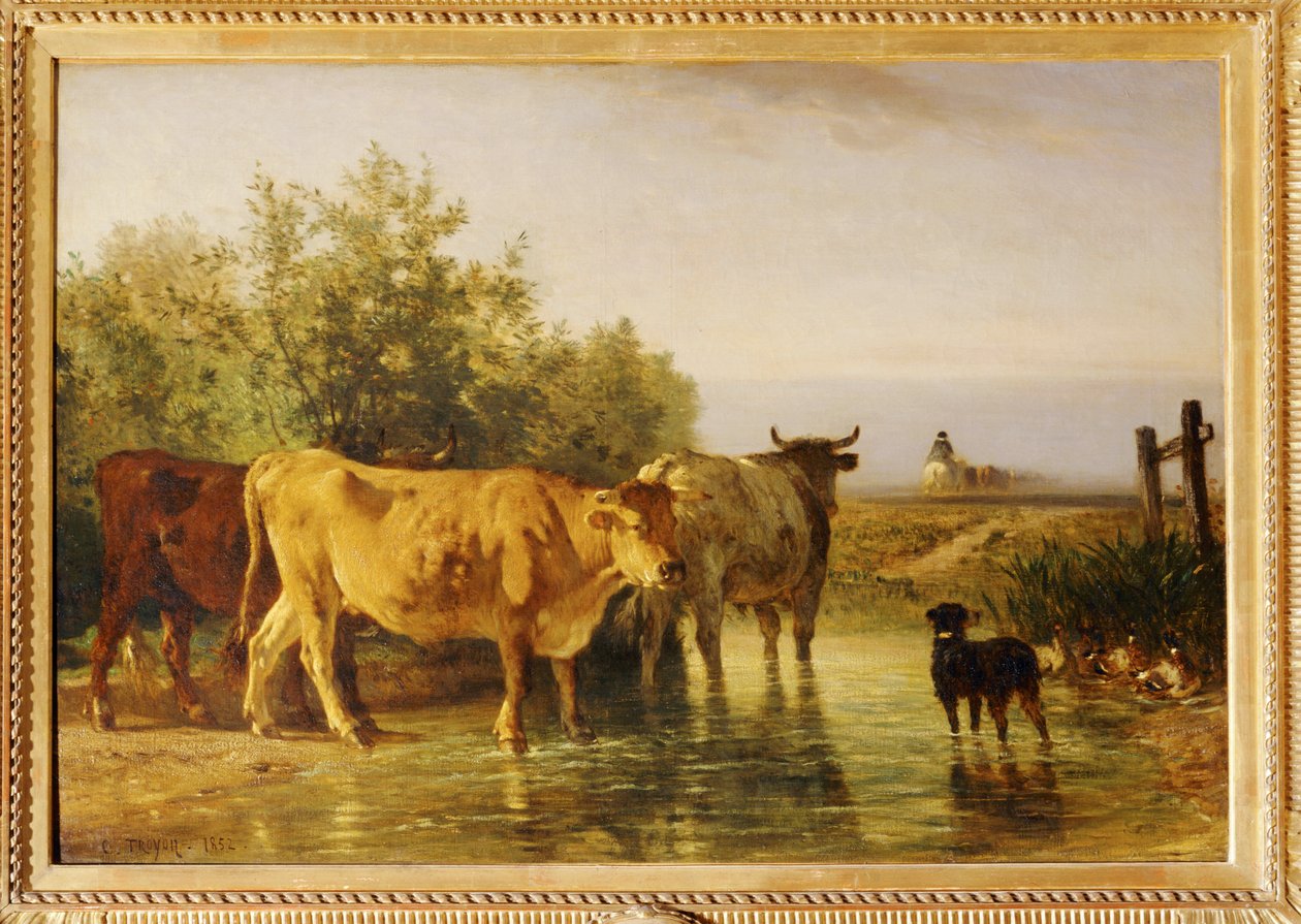 Herde überquert die Furt von Constant Emile Troyon