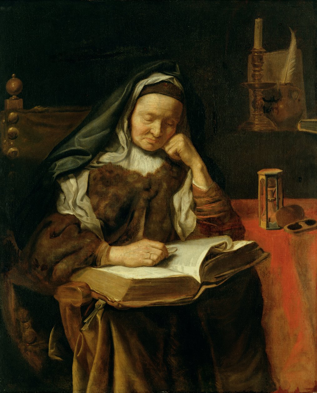 Schlafende alte Frau von Cornelis Bisschop