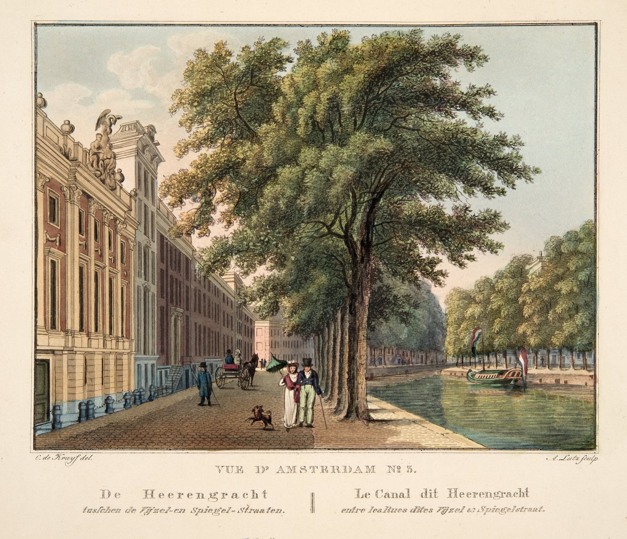 Ansicht von Amsterdam Nr. 3. De Heerengracht zwischen den Vijzel- und Spiegelstraßen, 1825 von Cornelis de Kruyff