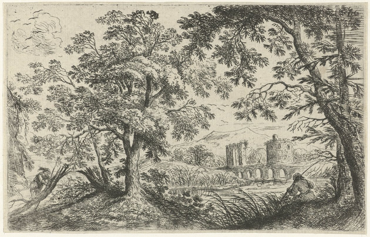 Landschaft mit einem Fischer von Cornelis Matthieu