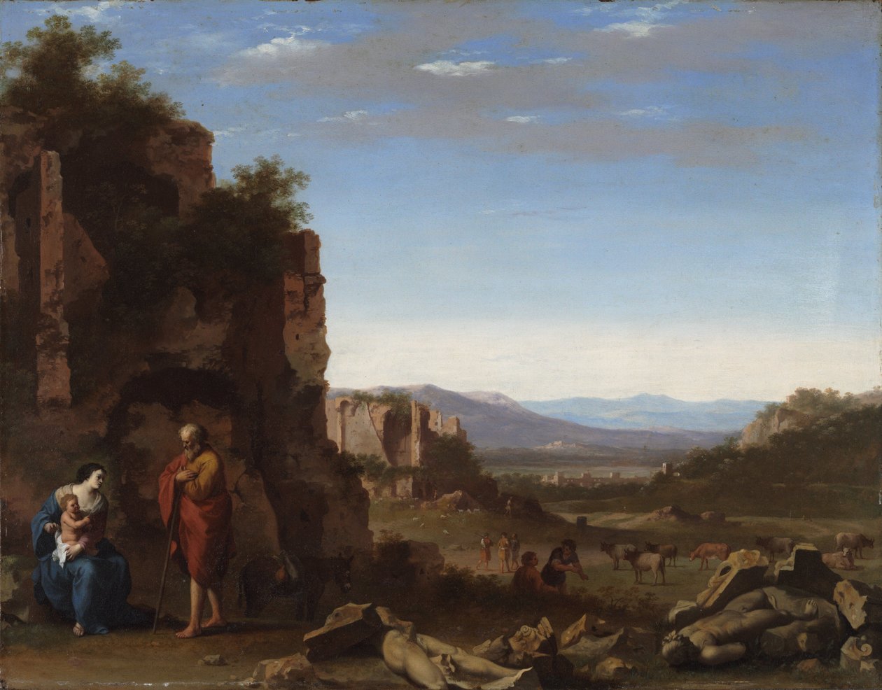 Die Rast auf der Flucht nach Ägypten von Cornelis van Poelenburgh or Poelenburch