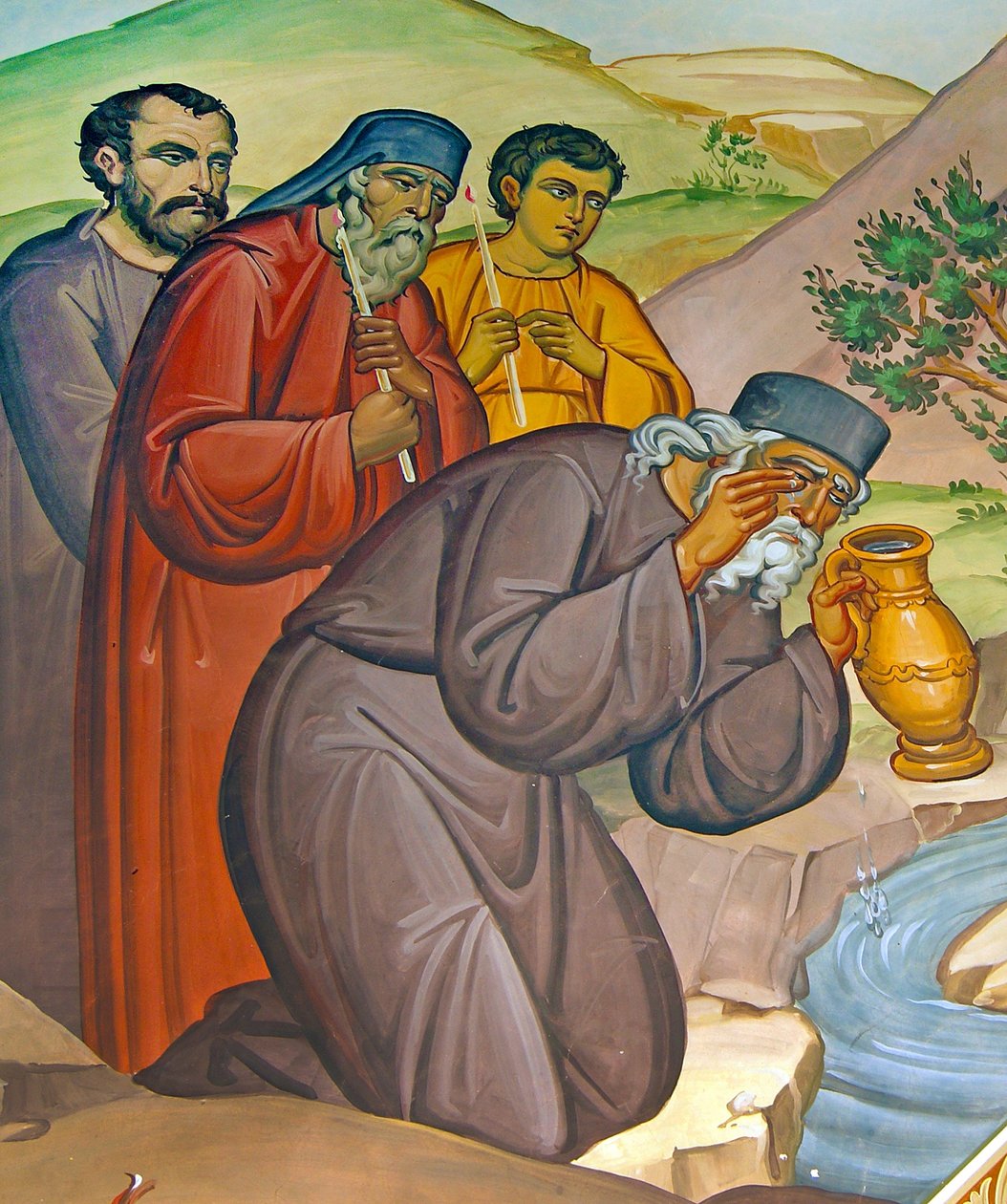 Ein Priester in Trauer sammelt seine Tränen in einem Tränenkrug, Zypern von Cypriot