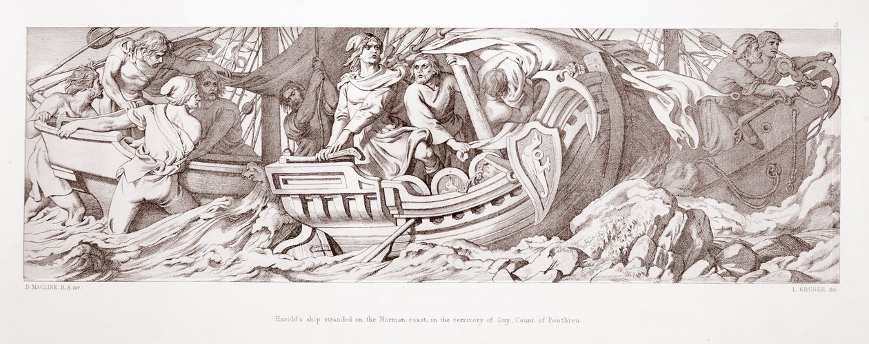 Harolds Schiff gestrandet an der normannischen Küste, im Gebiet von Guy, Graf von Ponthieu, aus 