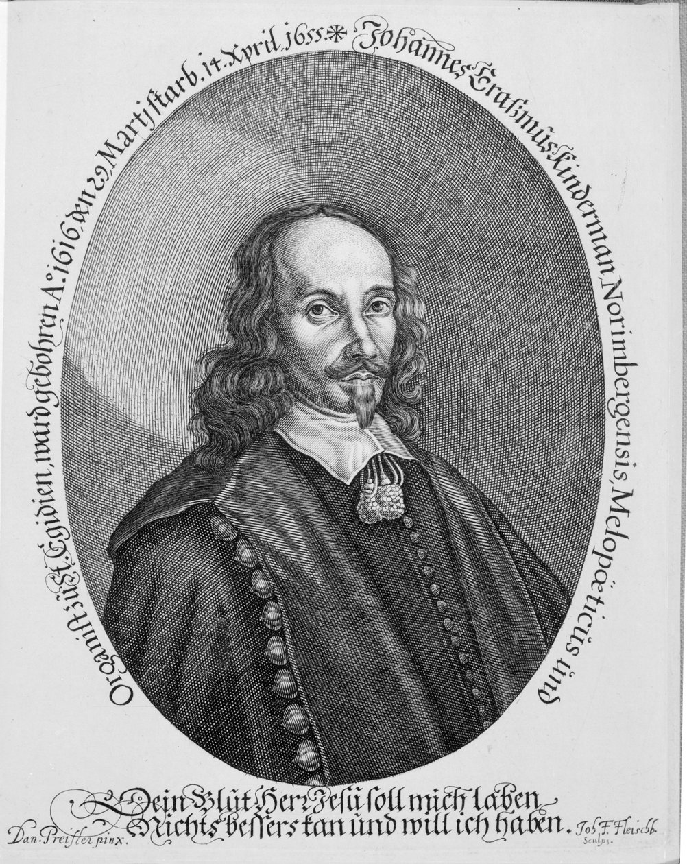 Johannes Erasmus Kindermann, graviert von Johann Friedrich Fleischberger von Daniel Preissler
