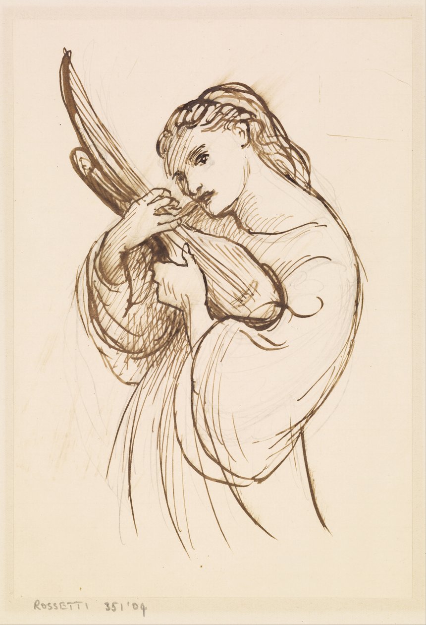 Mädchen mit einem Musikinstrument von Dante Gabriel Rossetti
