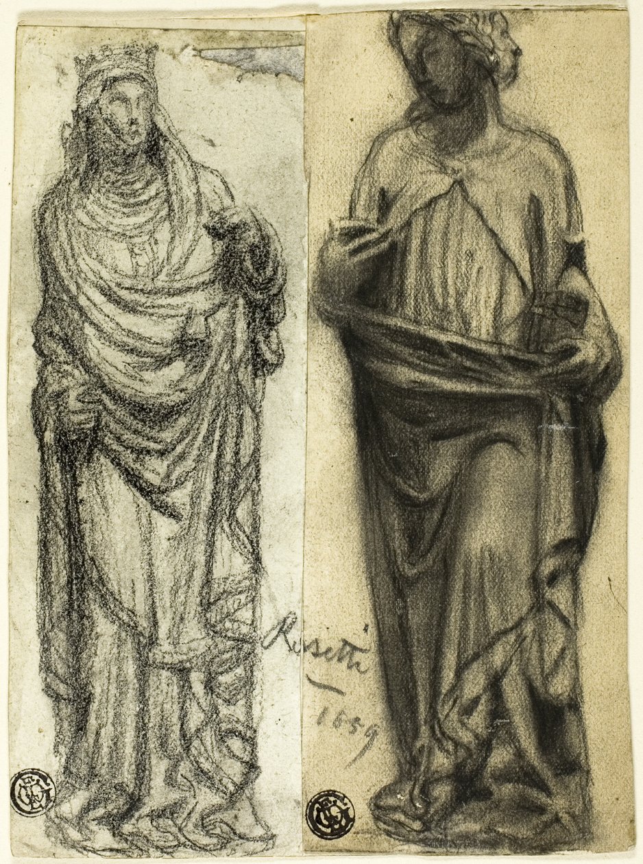 Zwei Studien mittelalterlicher Skulpturen von Dante Gabriel Rossetti