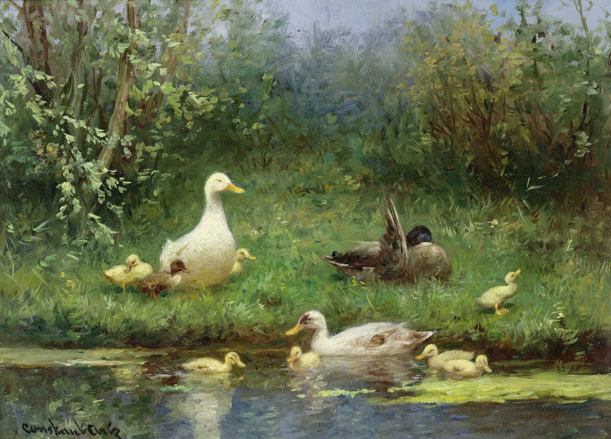 Enten am Flussufer von David Adolph Constant Artz
