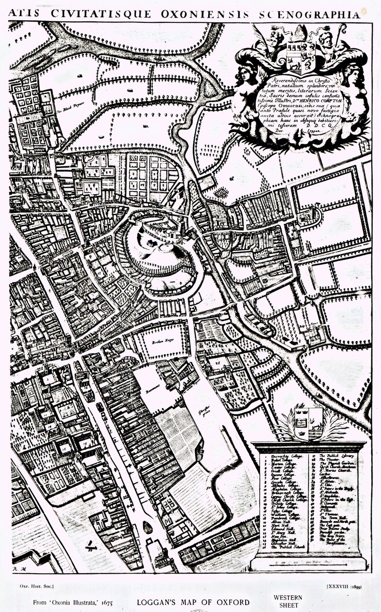 Loggans Karte von Oxford, Westliches Blatt, aus 