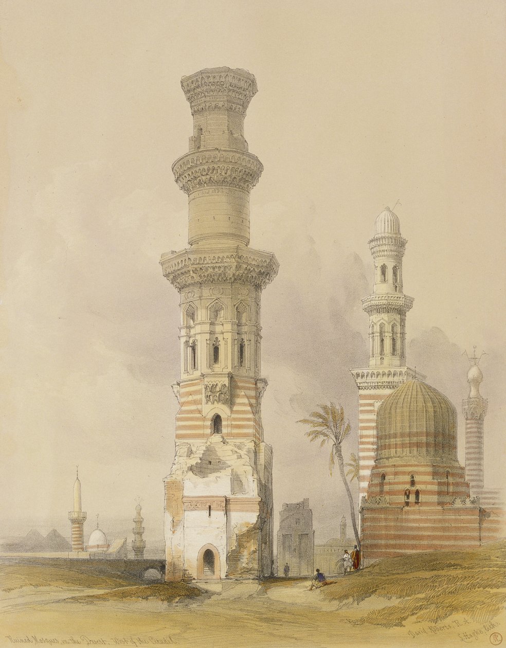 Ruinen von Moscheen in der Wüste, westlich der Zitadelle, Kairo, aus Ägypten und Nubien, Bd. 3 von David Roberts