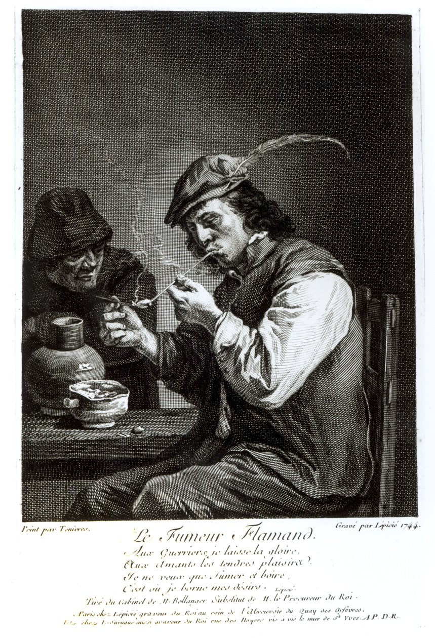 Der flämische Raucher, graviert von François Bernard Lepicie, 1744 von David Teniers the Younger