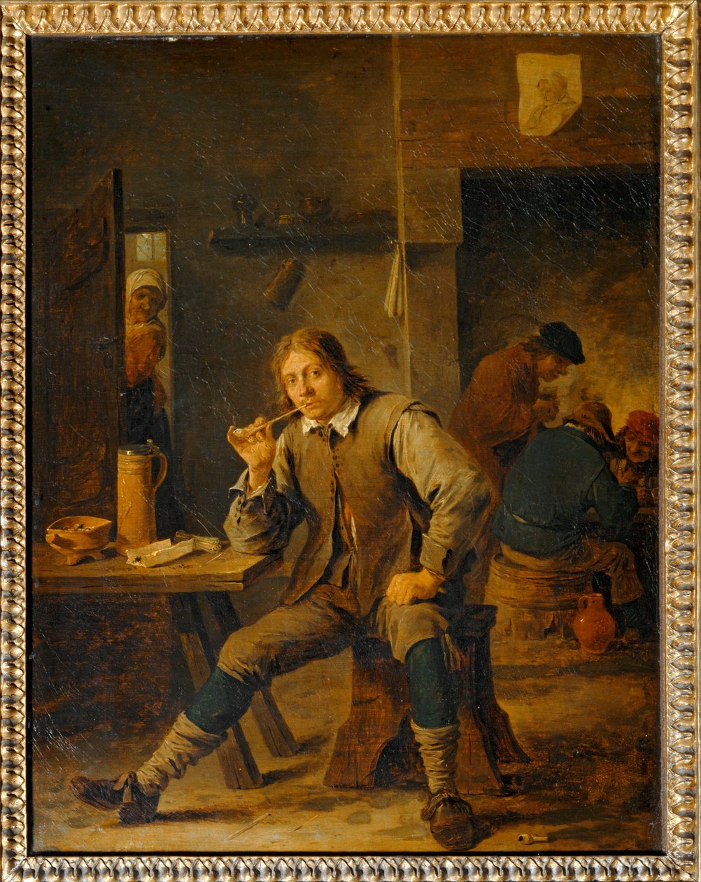 Raucher, der sich auf einen Tisch stützt von David the Younger Teniers