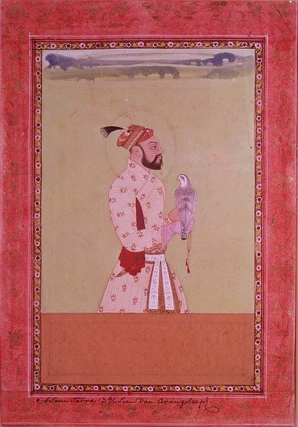 Azam Shahr, dritter Sohn von Kaiser Aurangzeb, mit einem Falken, Golconda, um 1680 von Deccani School