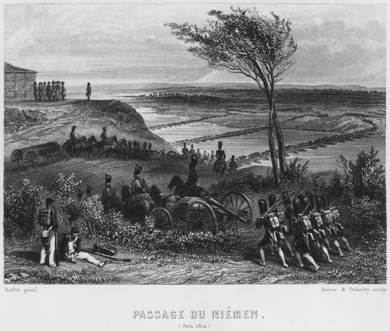 Überquerung des Flusses Niemen im Juni 1812, graviert von Beyer und Doherty von Denis Auguste Marie Raffet