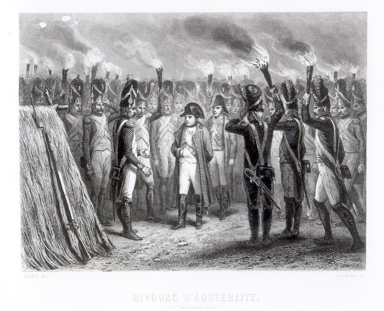 Die Nachtwache bei Austerlitz (gestochen von E. Giradel) von Denis Auguste Marie Raffet