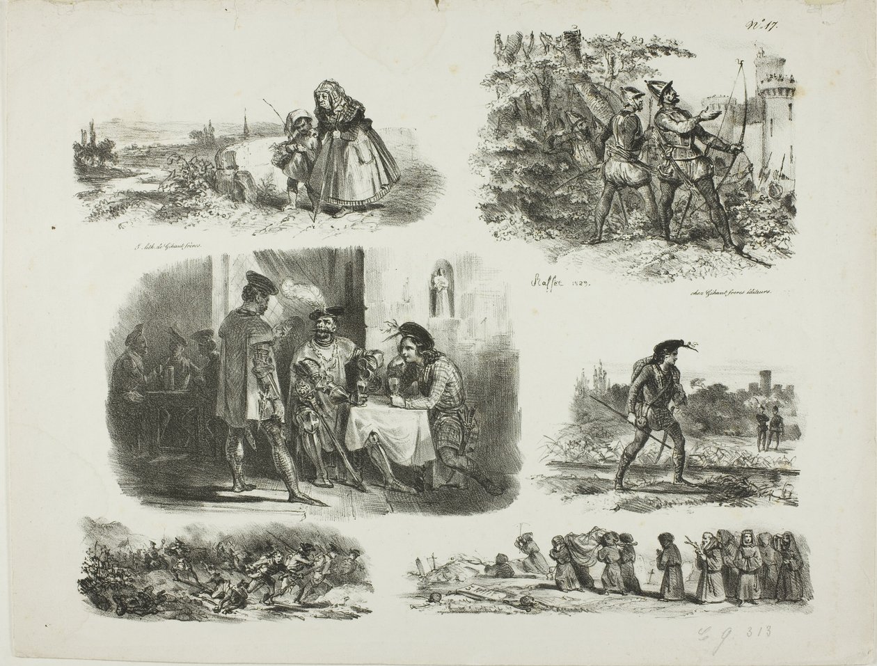 Blatt mit Skizzen von Denis Auguste Marie Raffet