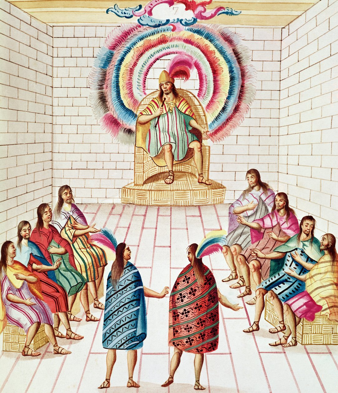 Tome 3 fol.7, Montezuma II und sein Rat, aus 