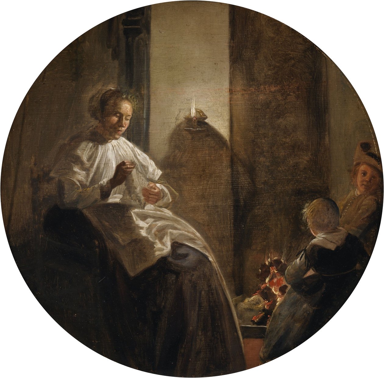 Eine Frau näht bei Kerzenlicht von Dirck Hals
