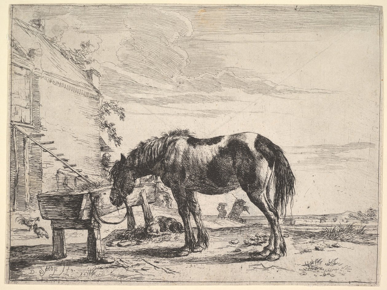 Pferd an eine Futterkrippe gebunden von Dirck Stoop