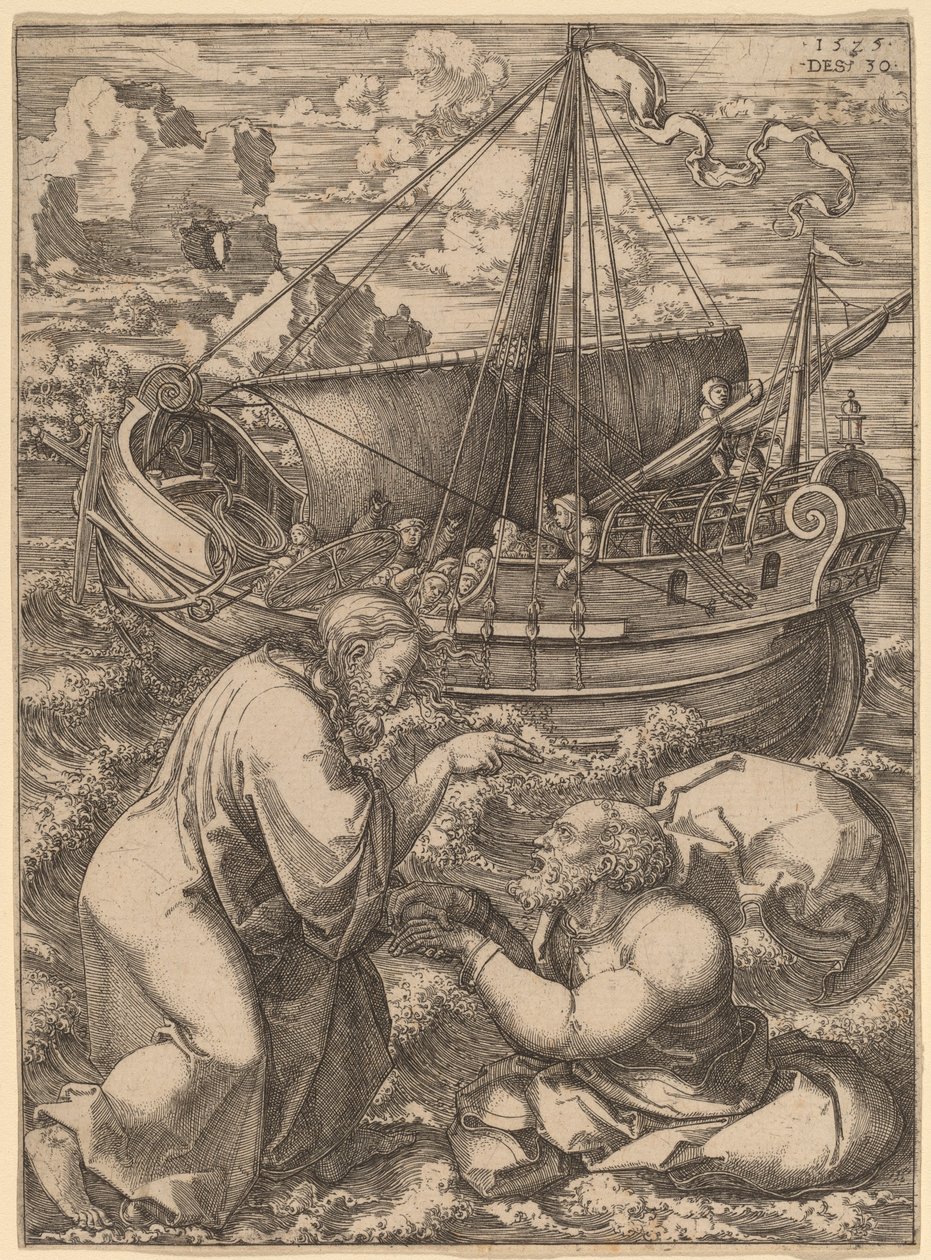 Der heilige Petrus geht auf dem Wasser von Dirk Jacobsz Vellert