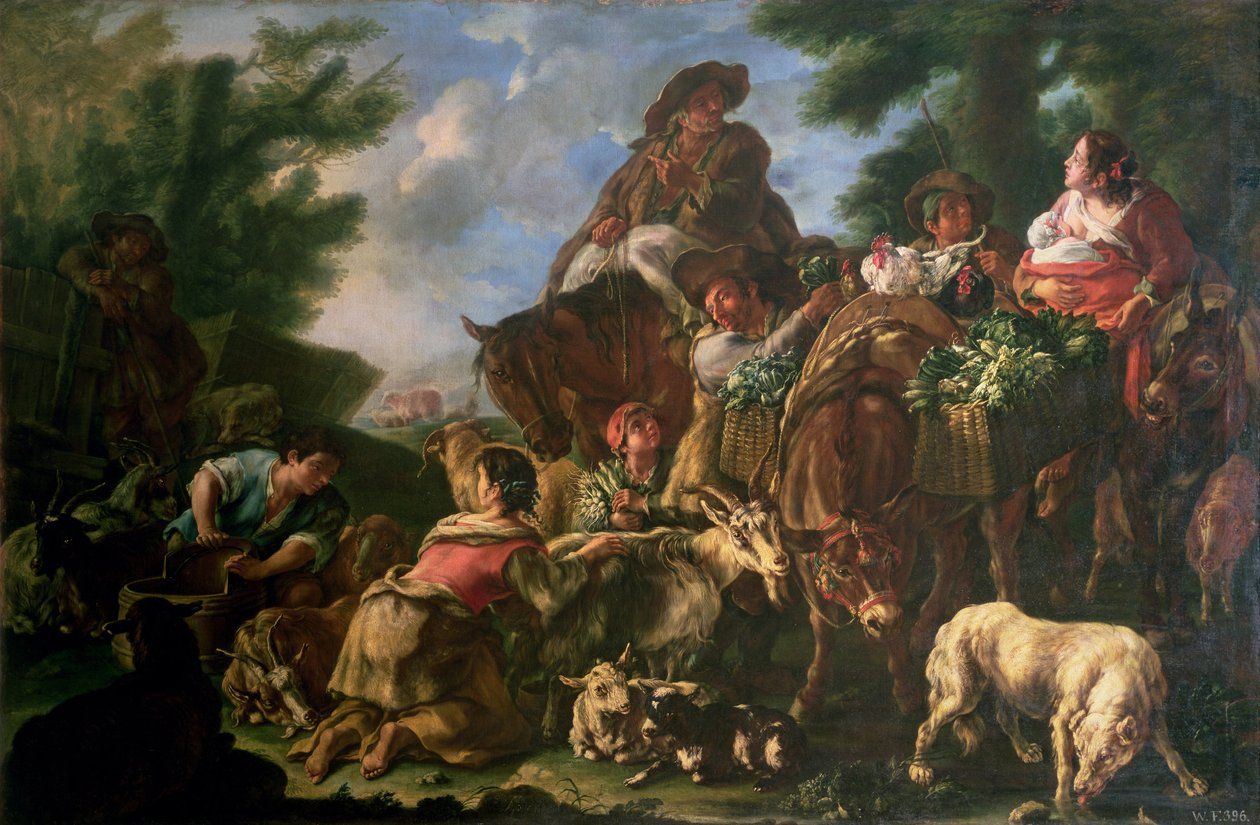 Gruppe von Hirten mit einem Pferd von Domenico Brandi