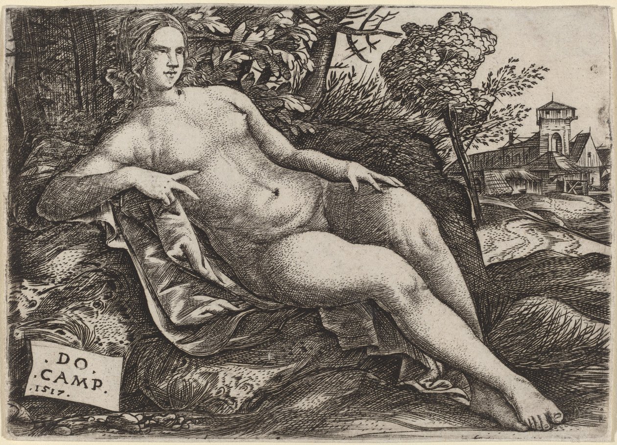 Venus, die in einer Landschaft ruht von Domenico Campagnola