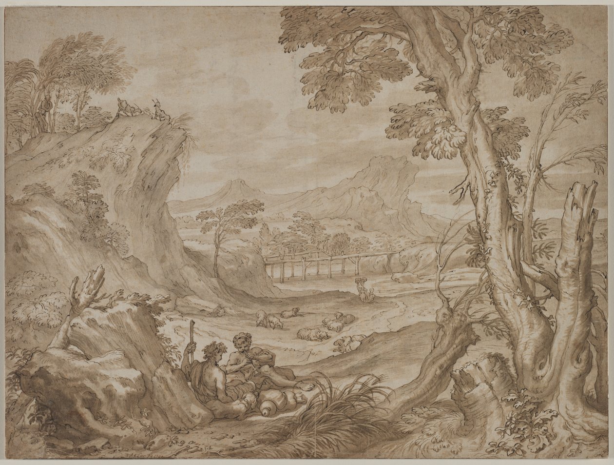 Landschaft mit Hirten von Domenico I Piola