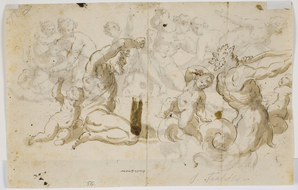 Ein Flussgott und zwei Putti von Domenico Piola