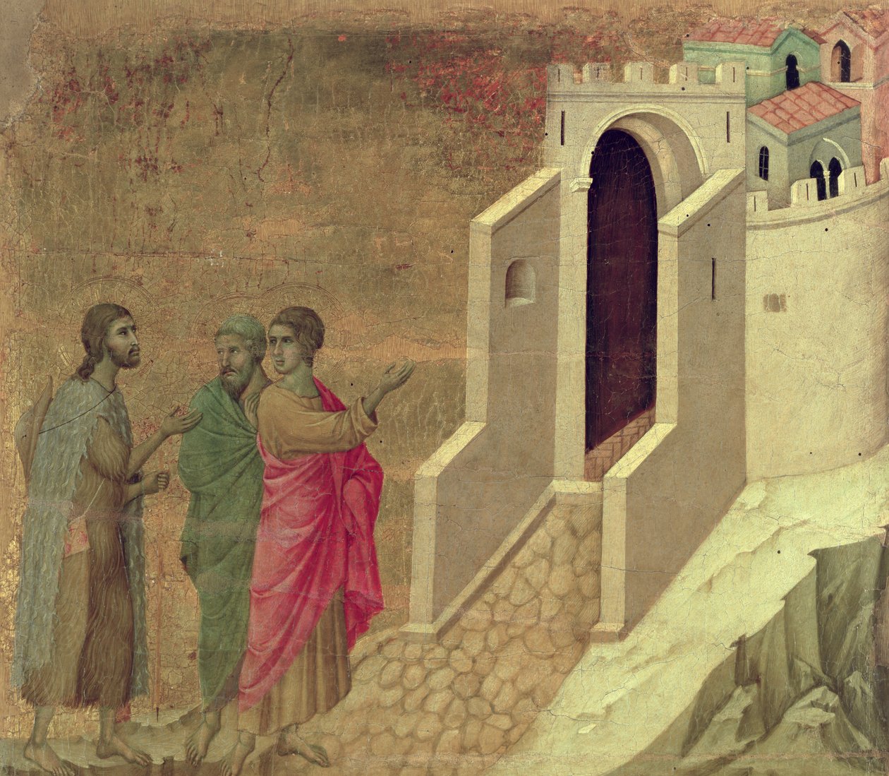 Maesta: Christus erscheint auf dem Weg nach Emmaus, 1308-11 von Duccio di Buoninsegna