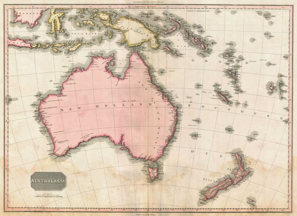 John Pinkertons Karte von Australien und dem Südwestpazifik, 1818 von E. J. Pinkerton