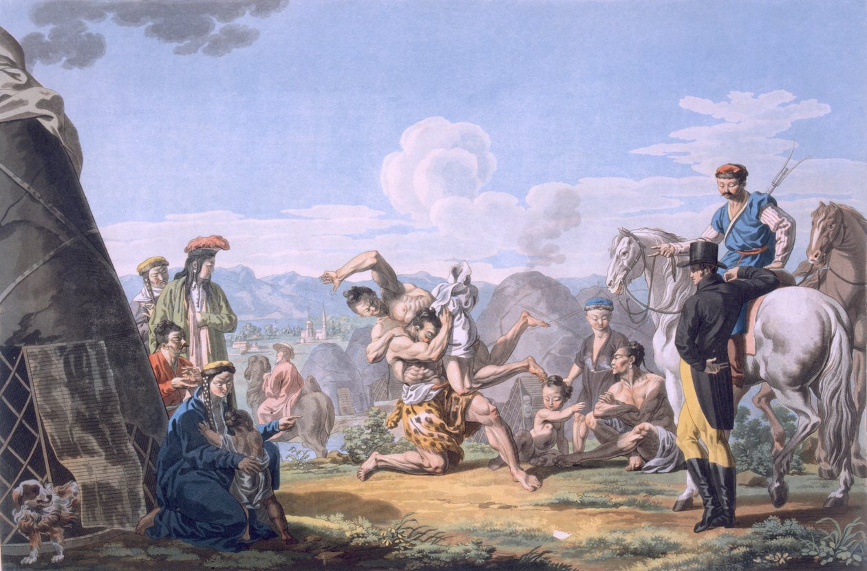 Kalmücken ringen, 1812-13 von E. Karnejeff