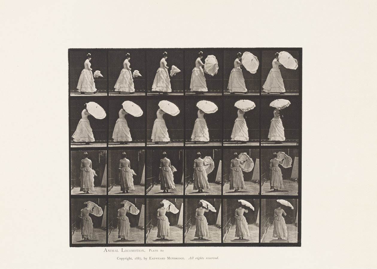 Gehen, Sonnenschirm öffnen von Eadweard Muybridge