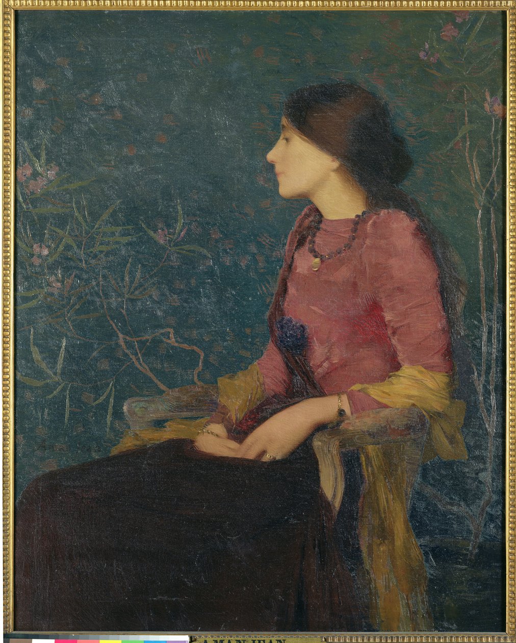 Sitzendes Porträt von Thadée-Caroline Jacquet, später Madame Aman-Jean, vor 1892 von Edmond François Aman Jean