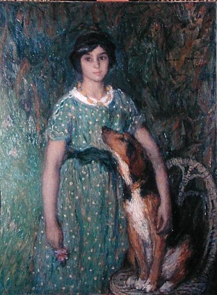 Junges Mädchen mit einem Hund von Edmond François Aman Jean