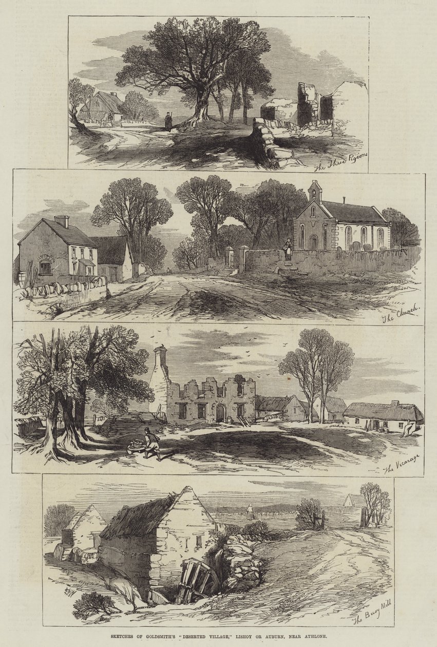 Skizzen von Goldsmiths verlassenem Dorf, Lishoy oder Auburn, in der Nähe von Athlone von Edmund Morison Wimperis