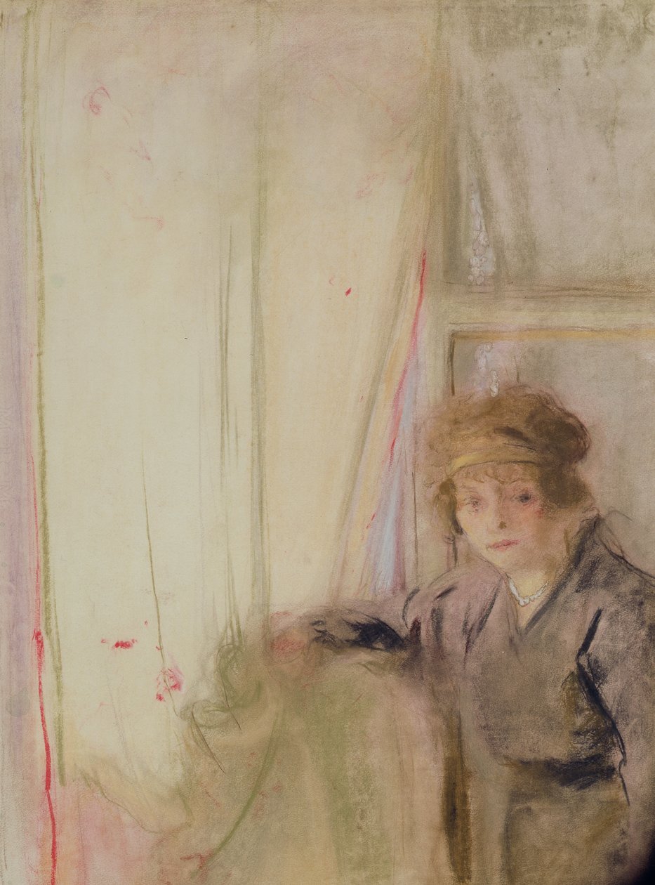 Frau, die an einem Fenster lehnt von Edouard Vuillard